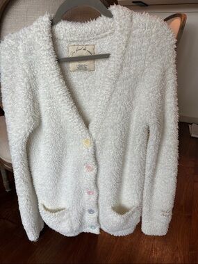 Gelato Pique multi color buttons Cozy White Fuzzy cozy Women's Sweater Cardigan